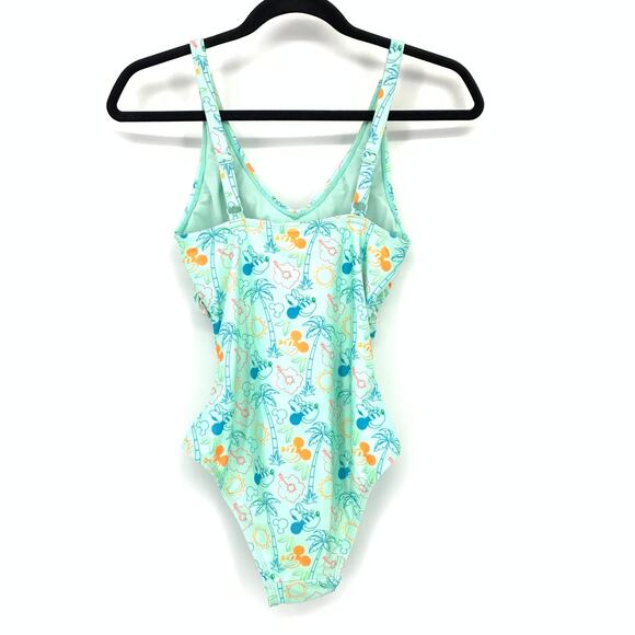 Disney Mickey & Minnie Twist Front One Piece Swimsuit Sz XS Tropical Print Mint - Picture 2 of 6